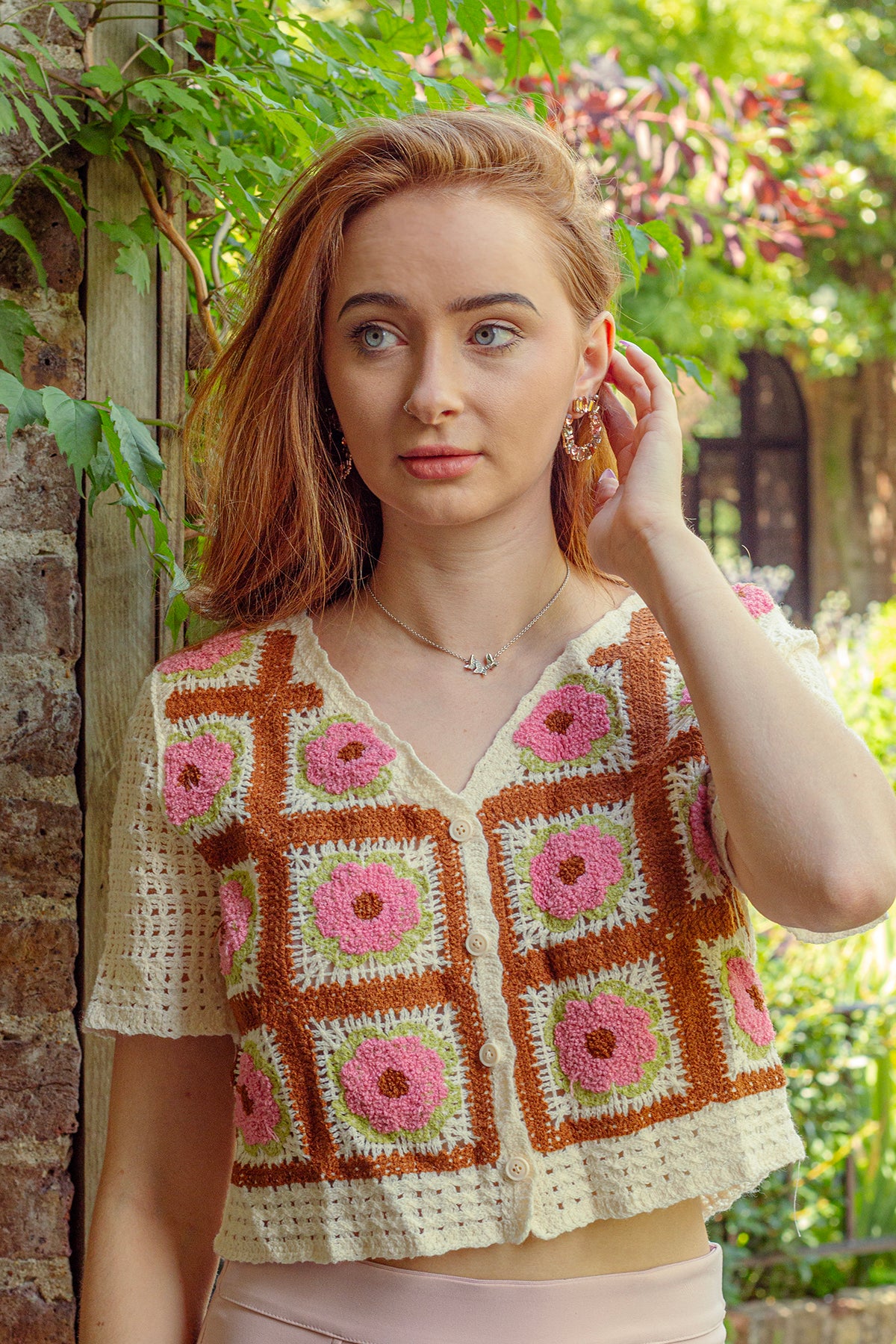 Short Sleeve Floral Crochet Squares Shirt - Sugar + Style