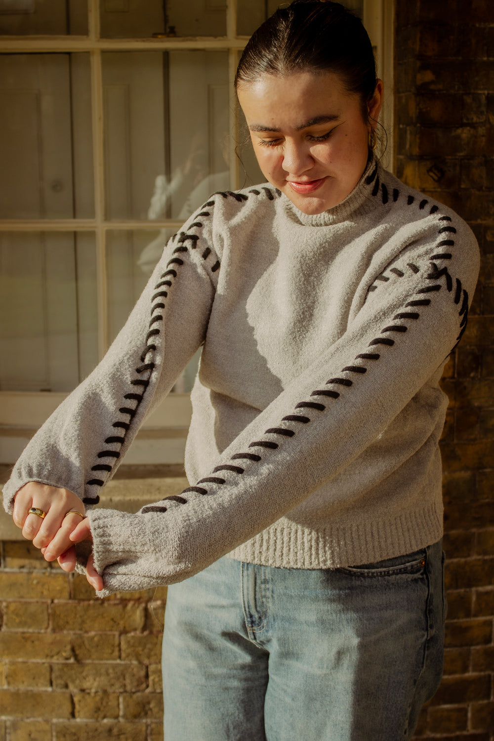 Chunky Topstitch High Neck Jumper - Sugar + Style