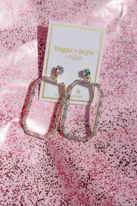 Gem Cut Out Rectangle Dangle Earrings - Sugar + Style