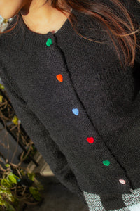 Velvet Button Heart Cardigan - Sugar + Style