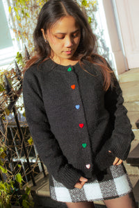 Velvet Button Heart Cardigan - Sugar + Style