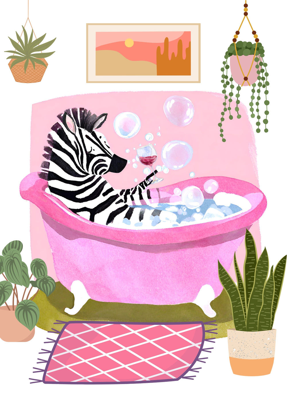 Zebra In Bath A4 Print - Sugar + Style