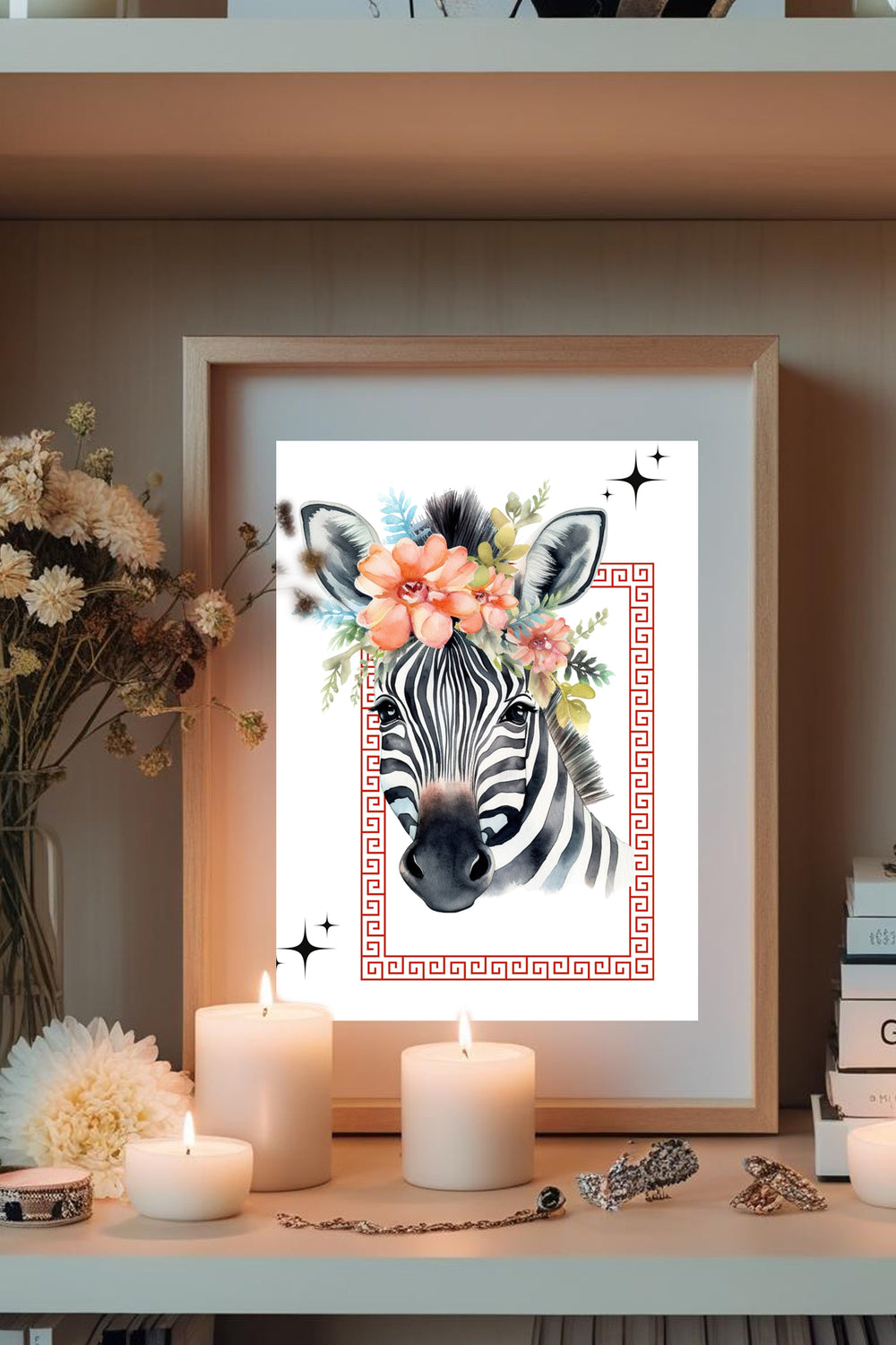 Zebra Flower Crown A4 Print - Sugar + Style