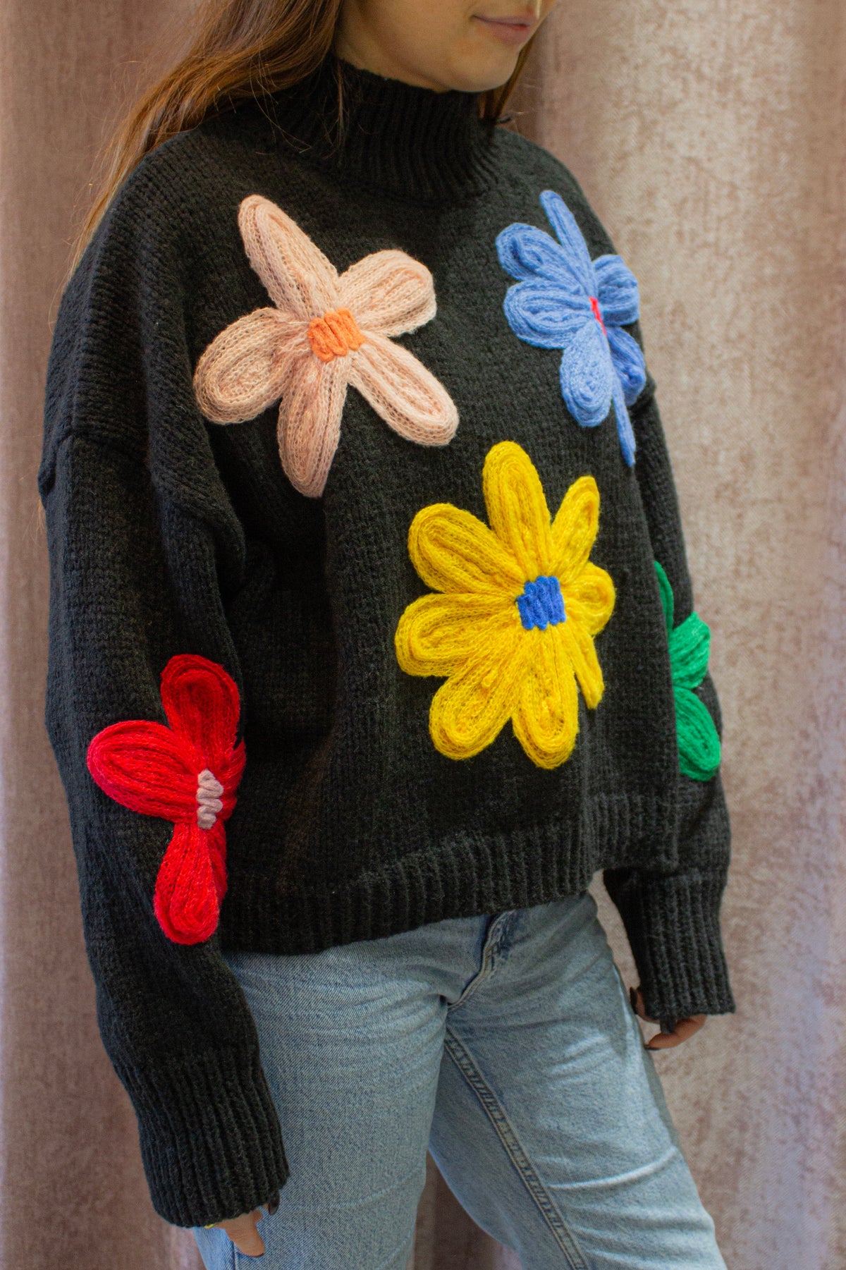 Crochet Applique Bold Floral Jumper - Sugar + Style