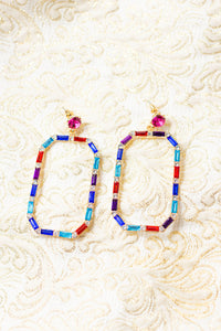 Bevelled Square Cut Out Dangle Gem Earrings - Sugar + Style