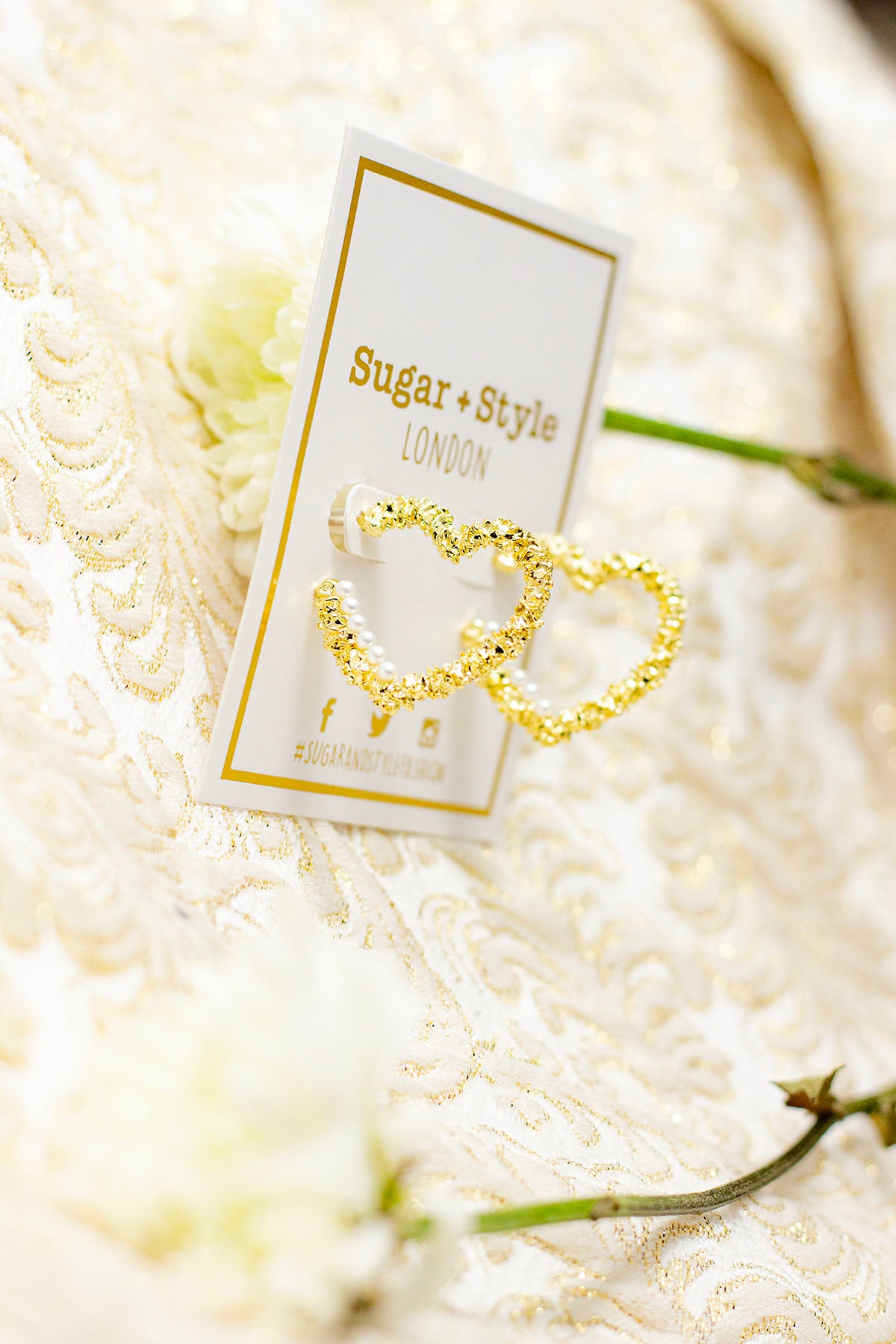 Texture Gold Heart Pearl Hoop Earrings - Sugar + Style