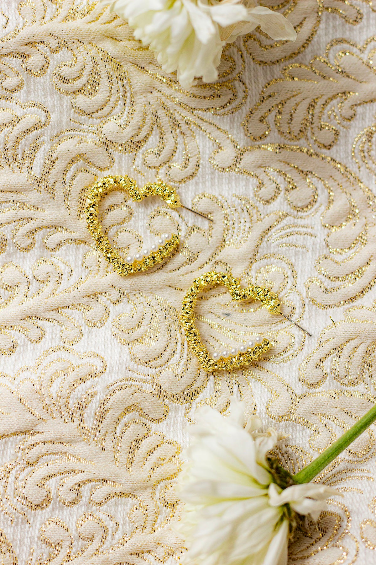 Texture Gold Heart Pearl Hoop Earrings - Sugar + Style