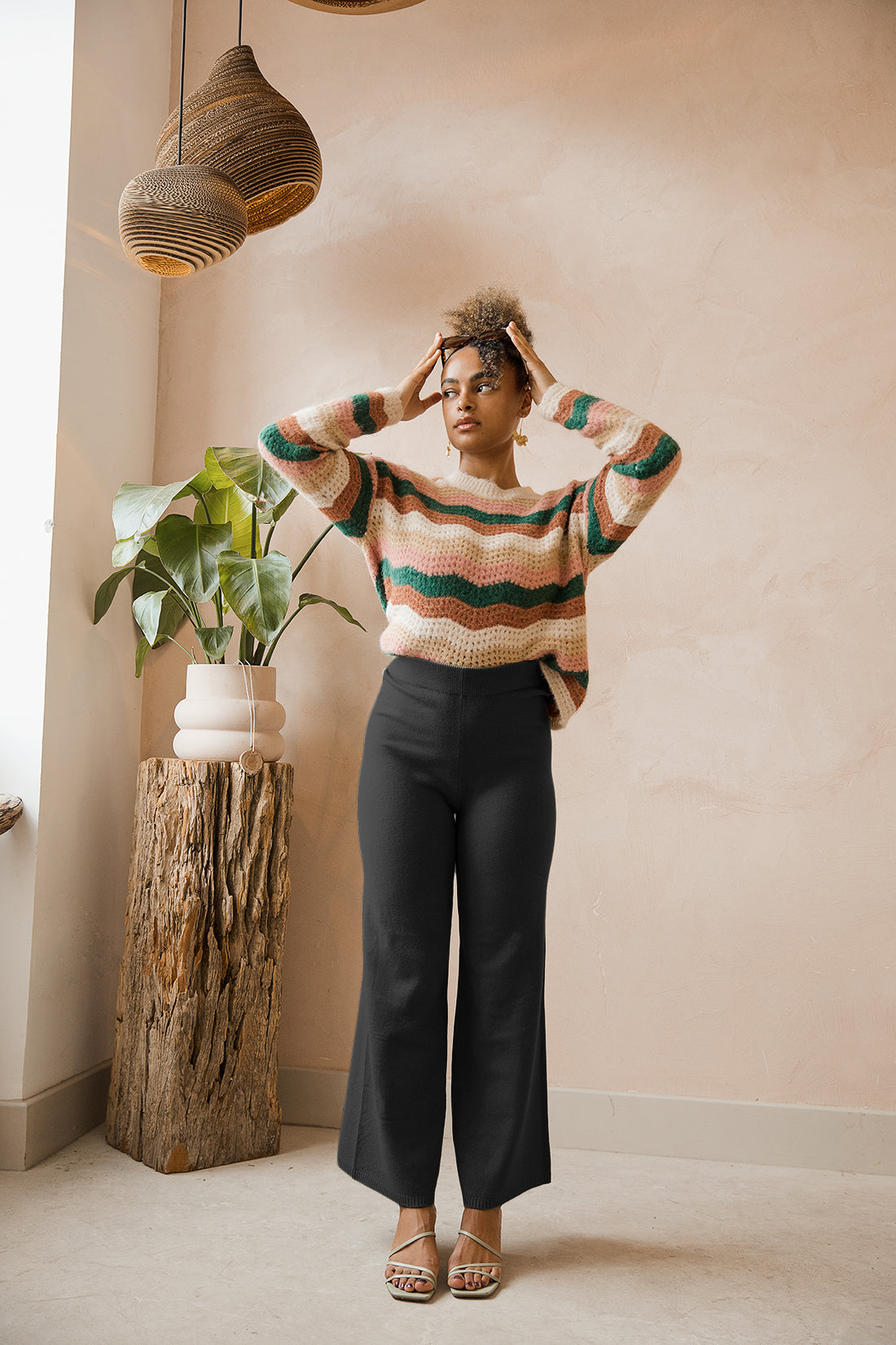 Relaxed Wide Leg Knit Trousers - Sugar + Style