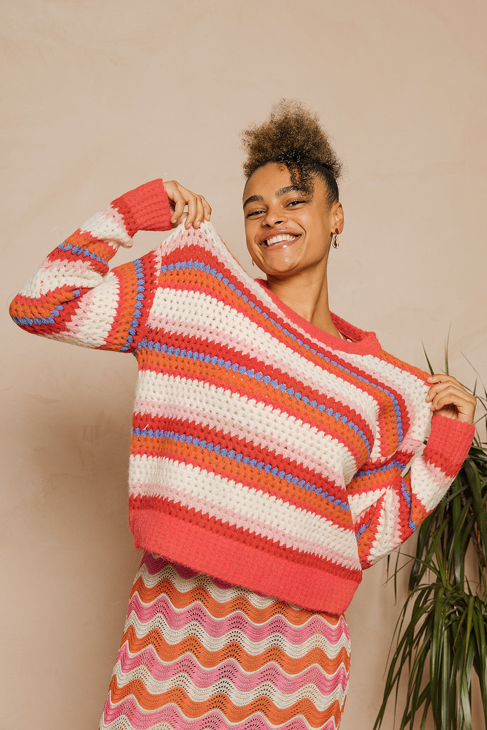 Soft Chunky Stripe Crochet Knit Jumper - Sugar + Style
