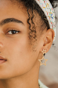Two Tier Gold Star Dangle Earrings - Sugar + Style