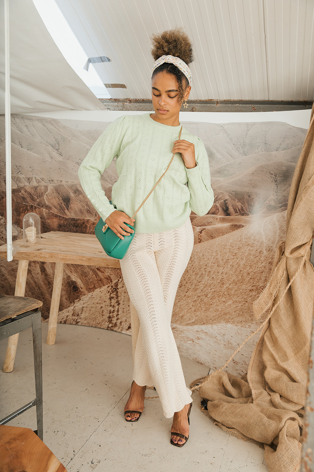 Wavy Pointelle Knit Flare Trousers - Sugar + Style