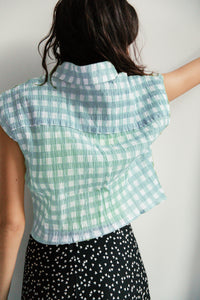 Drop Shoulder Short Sleeve Gingham Blouse - Sugar + Style