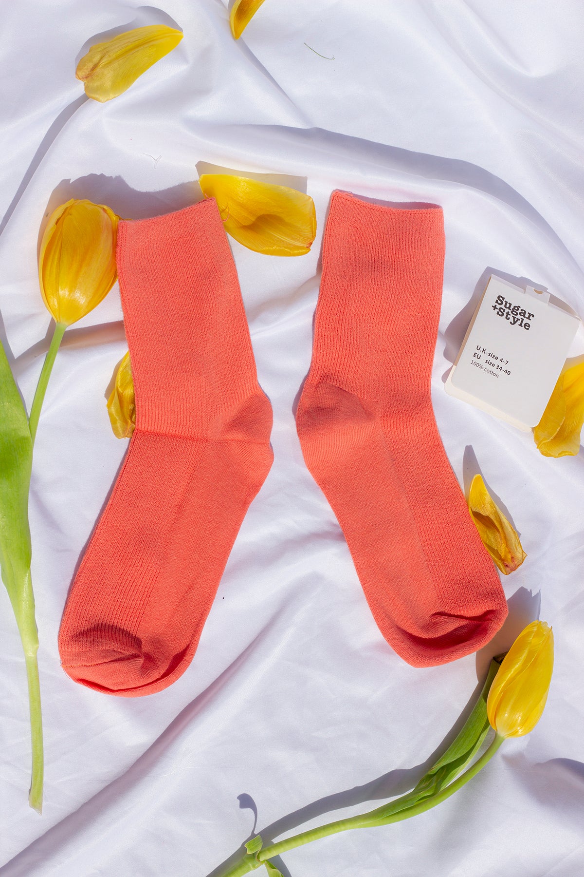 Bright Coral Colour Block Socks - Sugar + Style