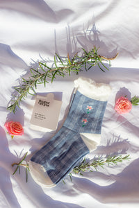 Blue Plaid Floral Socks - Sugar + Style