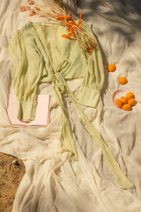 Tie Front Long Sleeve Sheer Blouse - Sugar + Style