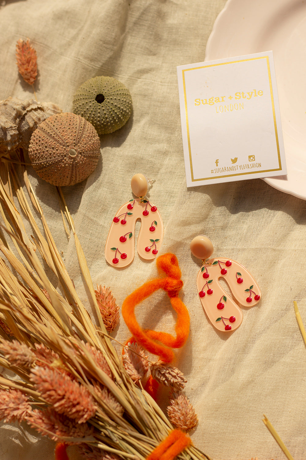 Cherry Painted Wiggle Dangle Earrings - Sugar + Style