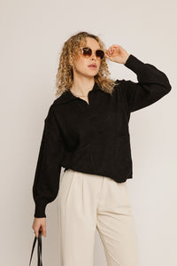 Everly Black Sweater With Pockets - Sugar + Style