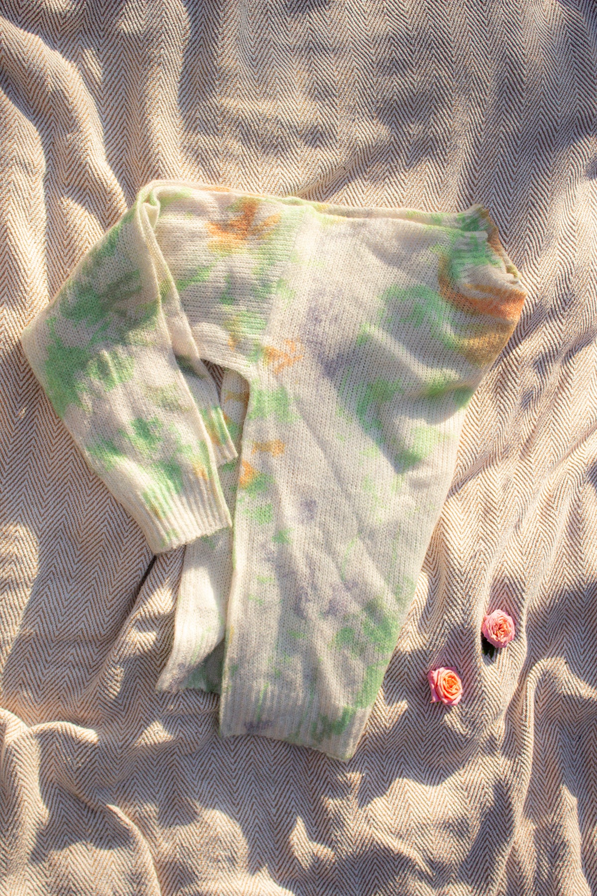 Cream and Green Tie Dye Light Knit Jumper - Sugar + Style