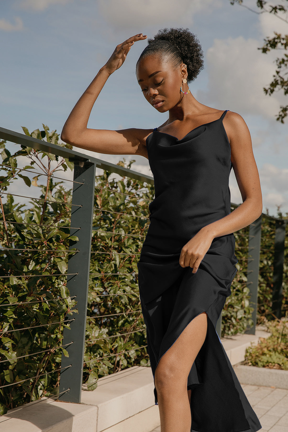 Cowl Neck Strap Slip Midi Dress with Side Slit - Sugar + Style