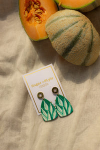 Painted Leaf Polymer Dangle Earrings - Sugar + Style
