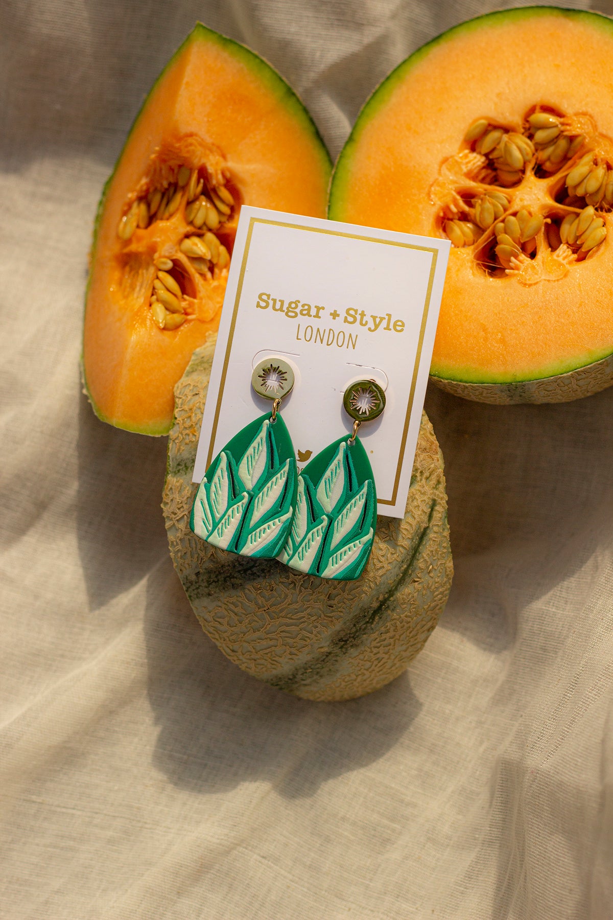 Painted Leaf Polymer Dangle Earrings - Sugar + Style