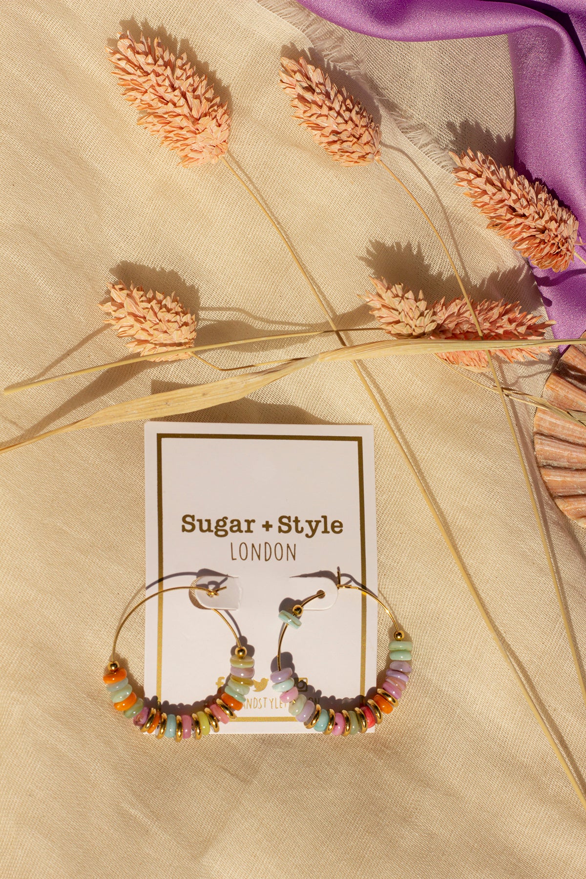 Beaded Stone Wire Hoops - Sugar + Style