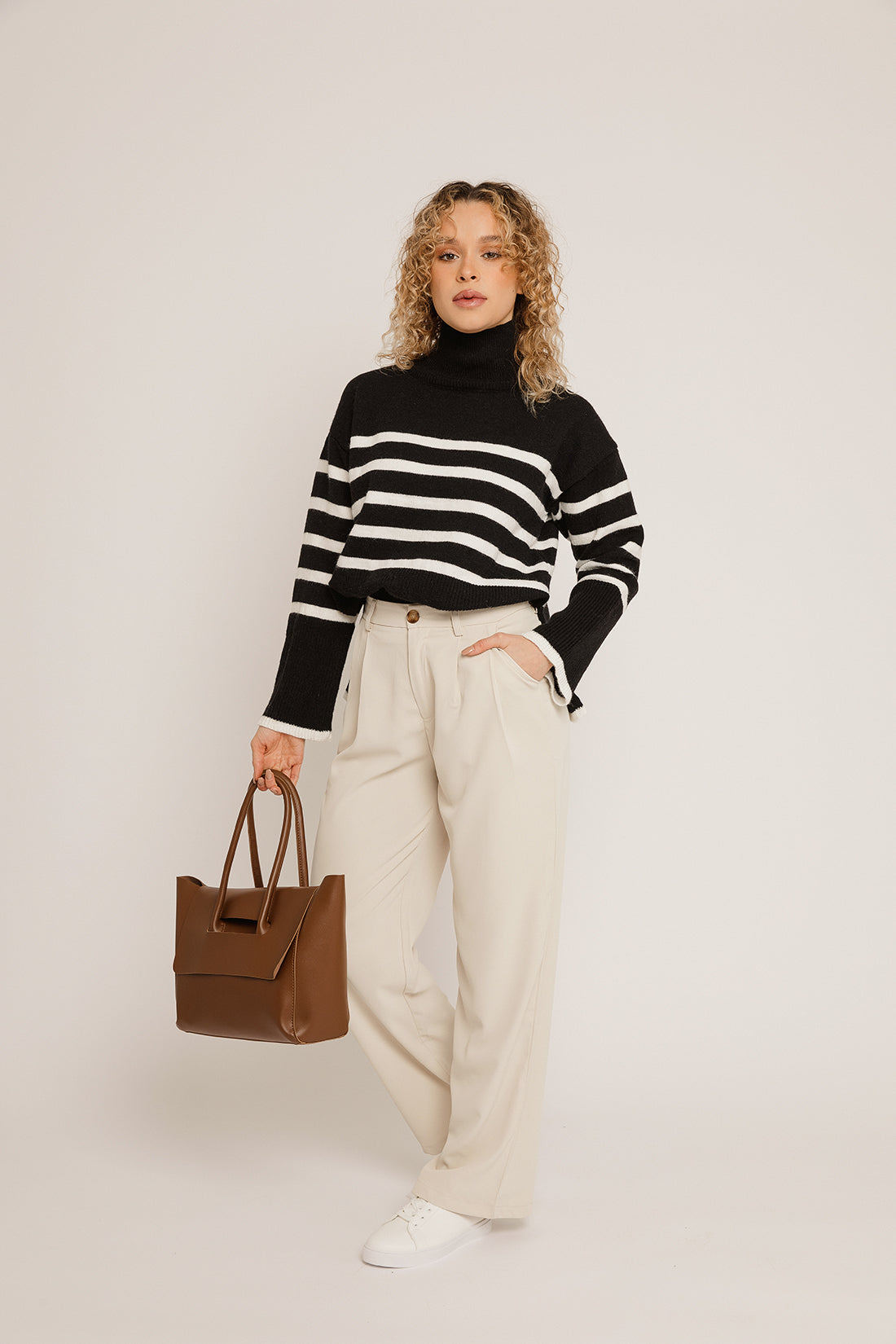 Ecru wide shop leg trousers