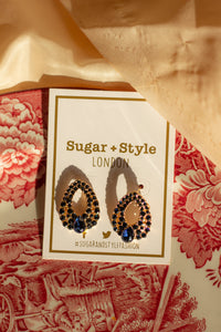 Blue Diamante Tear Drop Stud Earrings - Sugar + Style
