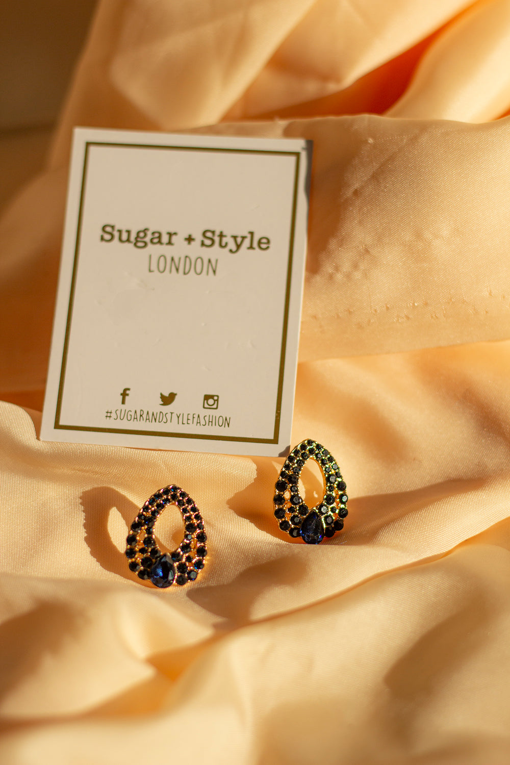 Blue Diamante Tear Drop Stud Earrings - Sugar + Style