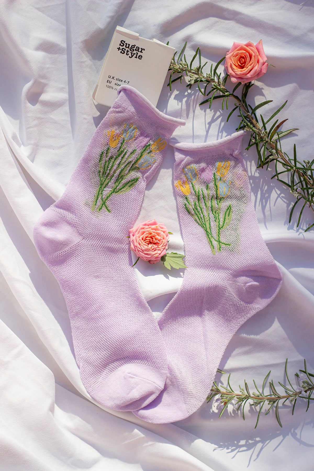 Netted Tulip Print Socks - Sugar + Style