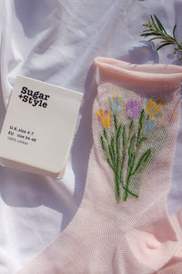 Netted Tulip Print Socks - Sugar + Style