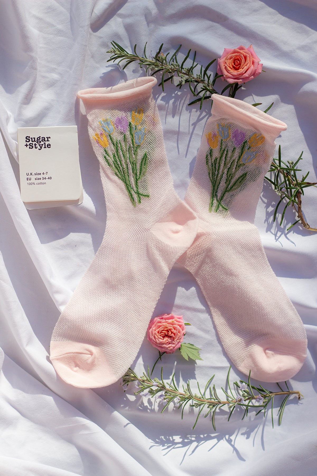 Netted Tulip Print Socks - Sugar + Style