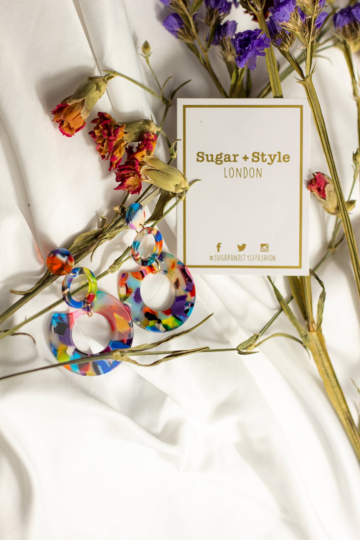 Rainbow Resin Circle Cut Out Dangle Earrings - Sugar + Style