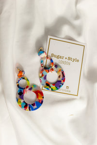 Rainbow Resin Circle Cut Out Dangle Earrings - Sugar + Style