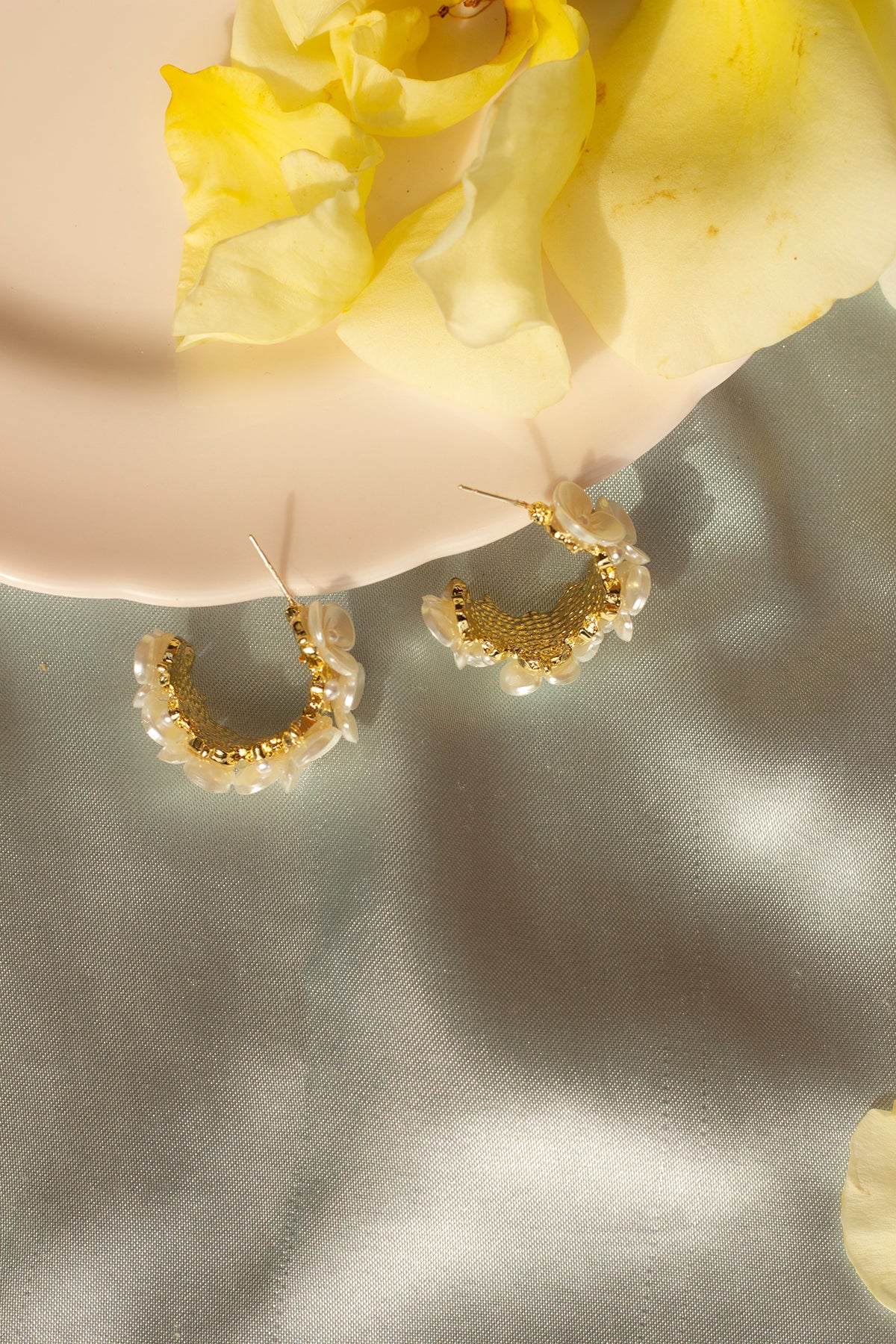 Pearlescent Floral Embossed Mini Hoop Earrings - Sugar + Style