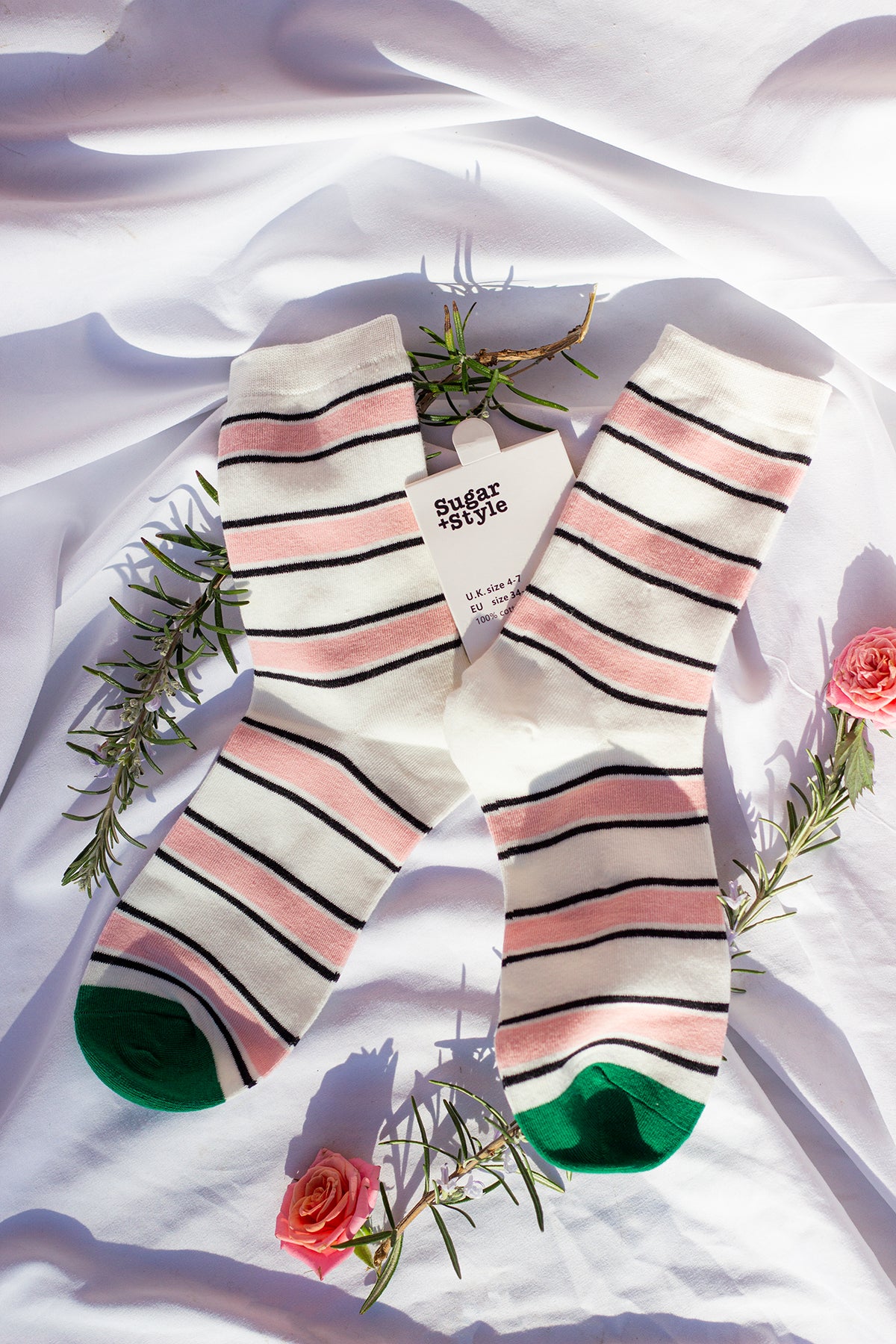 Pink Green and Black Contrast Stripe Socks - Sugar + Style