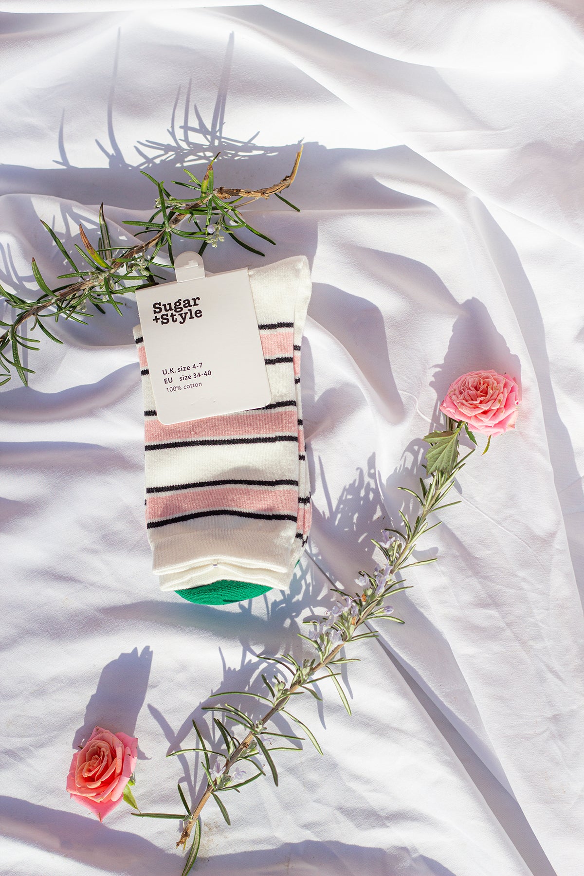 Pink Green and Black Contrast Stripe Socks - Sugar + Style