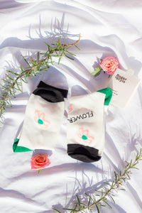 Illustrated Text Floral Print Contrast Socks - Sugar + Style