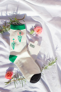 Pink Green and Black Illustrated Duo Floral Print Contrast Socks - Sugar + Style