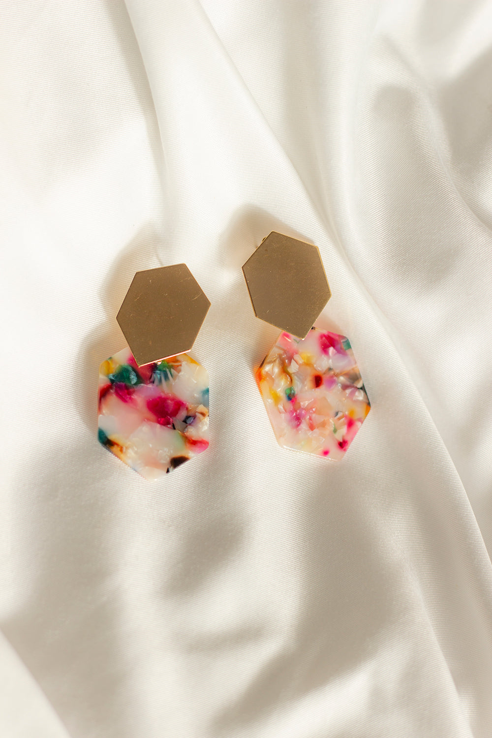 Two Tier Irregular Hexagon Stud Dangle Earrings - Sugar + Style