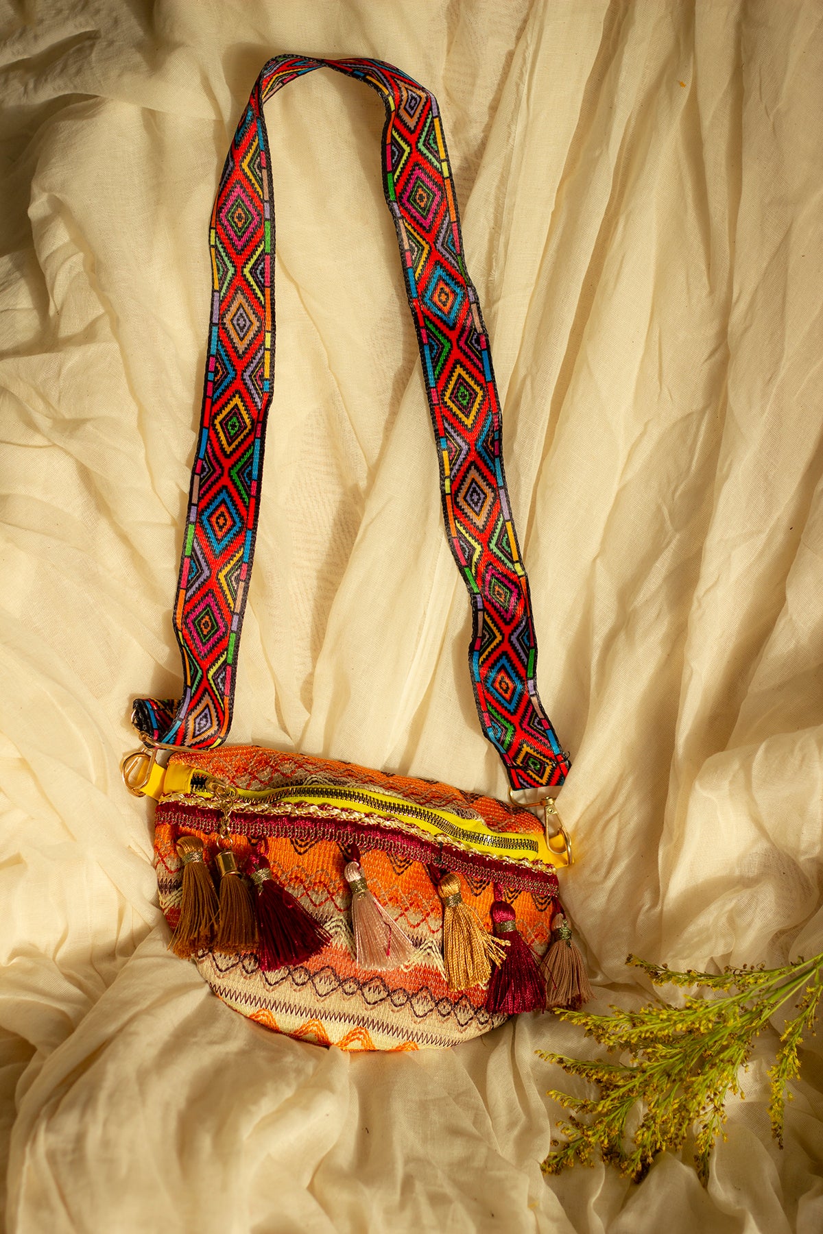 Embroidered Tassel Colourful Bum Bag - Sugar + Style