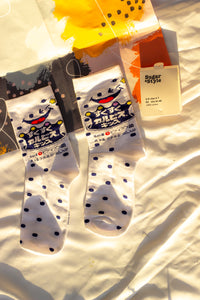 Smiley Face Polka Dot Japanese Text Socks - Sugar + Style