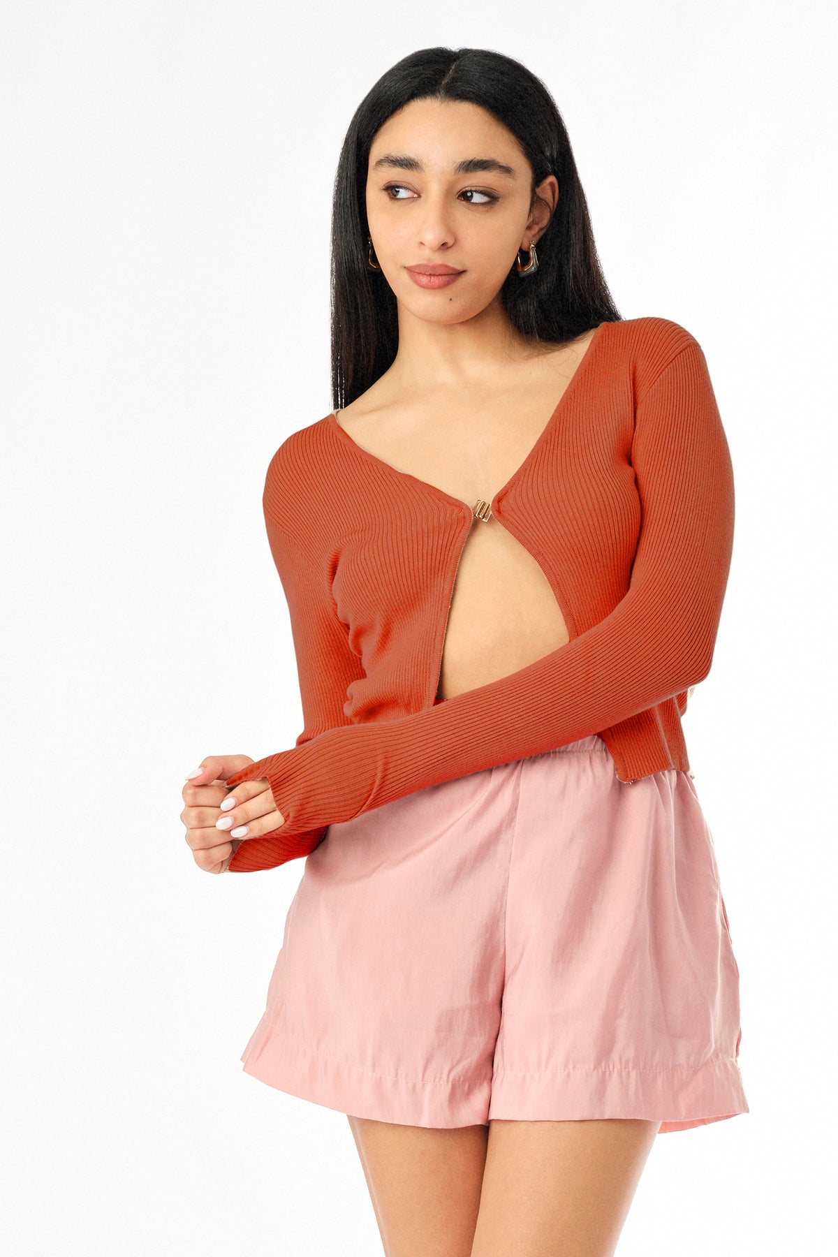 Split Front Long Sleeve Ribbed Top - Sugar + Style