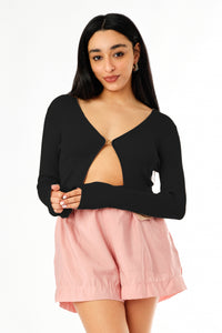 Split Front Long Sleeve Ribbed Top - Sugar + Style