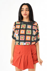Crochet Squares Short Sleeve Top - Sugar + Style