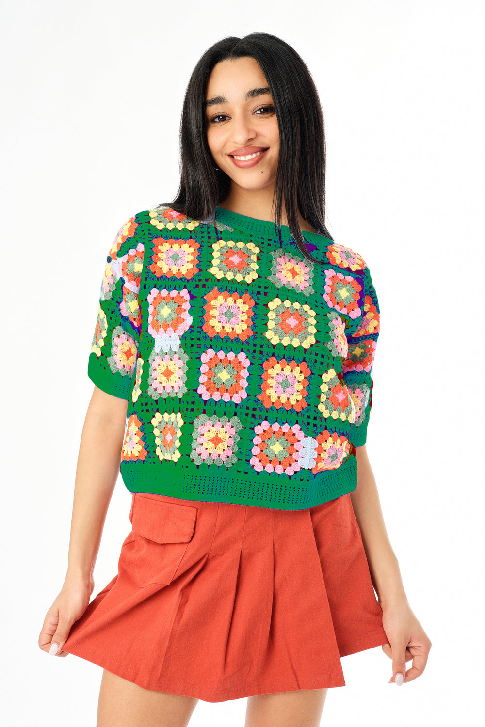 Crochet Squares Short Sleeve Top - Sugar + Style