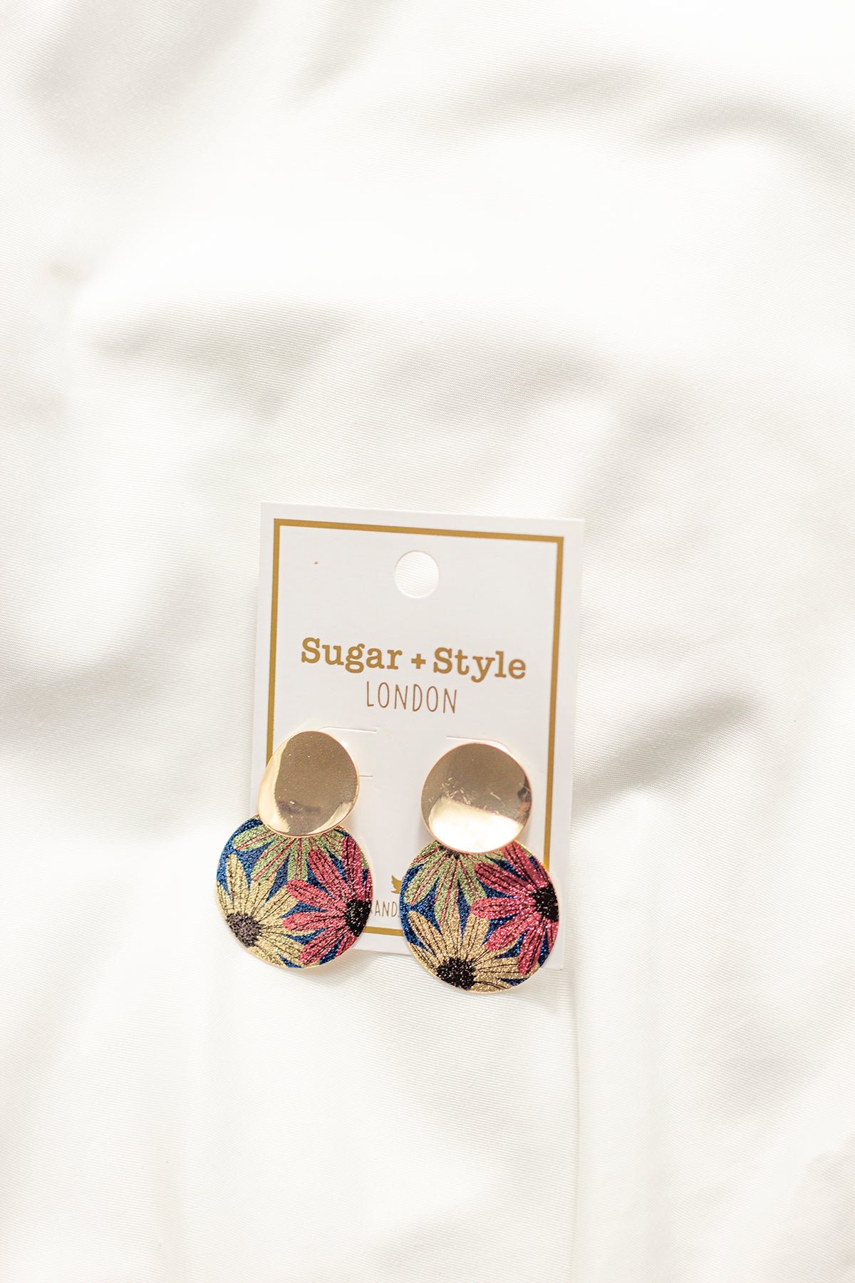 Floral Pattern Disk Dangle Earrings - Sugar + Style