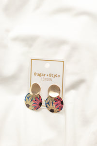 Floral Pattern Disk Dangle Earrings - Sugar + Style