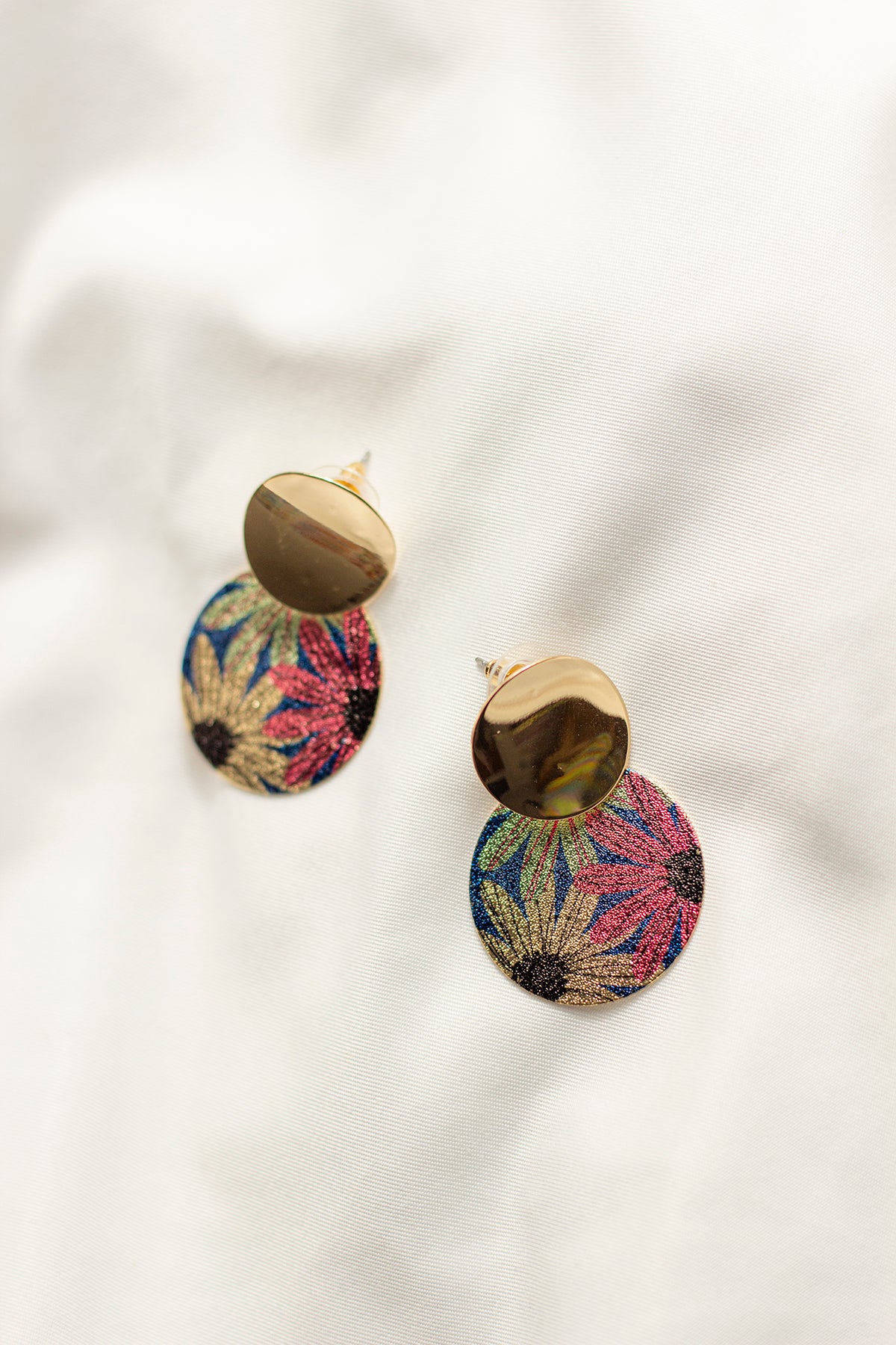 Floral Pattern Disk Dangle Earrings - Sugar + Style