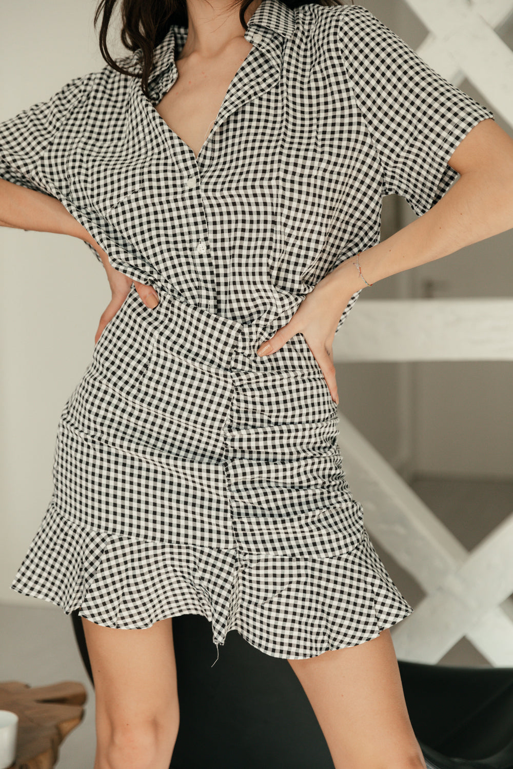 Ruched Gingham Frill Mini Skirt - Sugar + Style